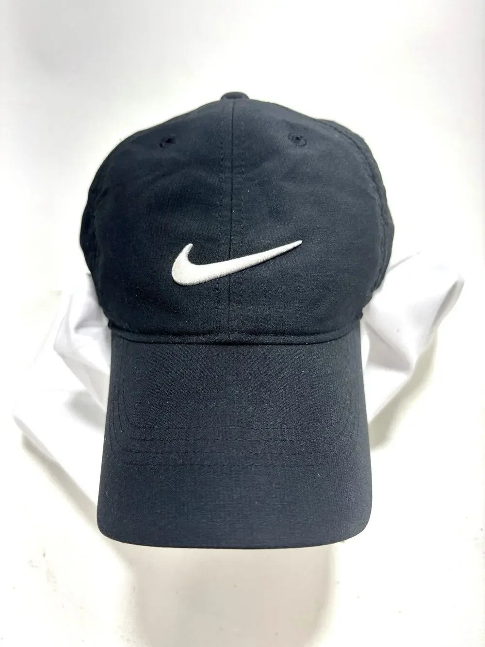 Nike Golf Hat Black White Swoosh Dri Fit Strapback Cap Adjustable